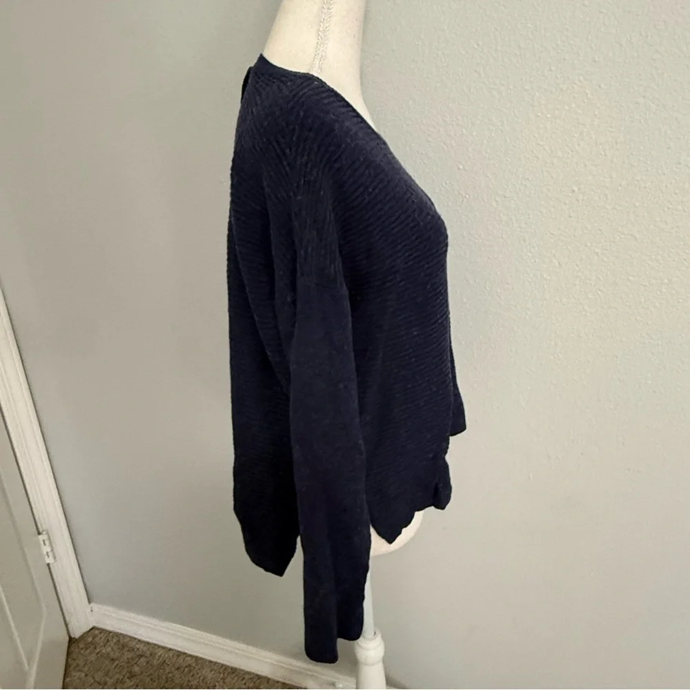 Tahari Navy Blue Textured Knit Button Back Sweater Women 2X Long Sleeve Pullover